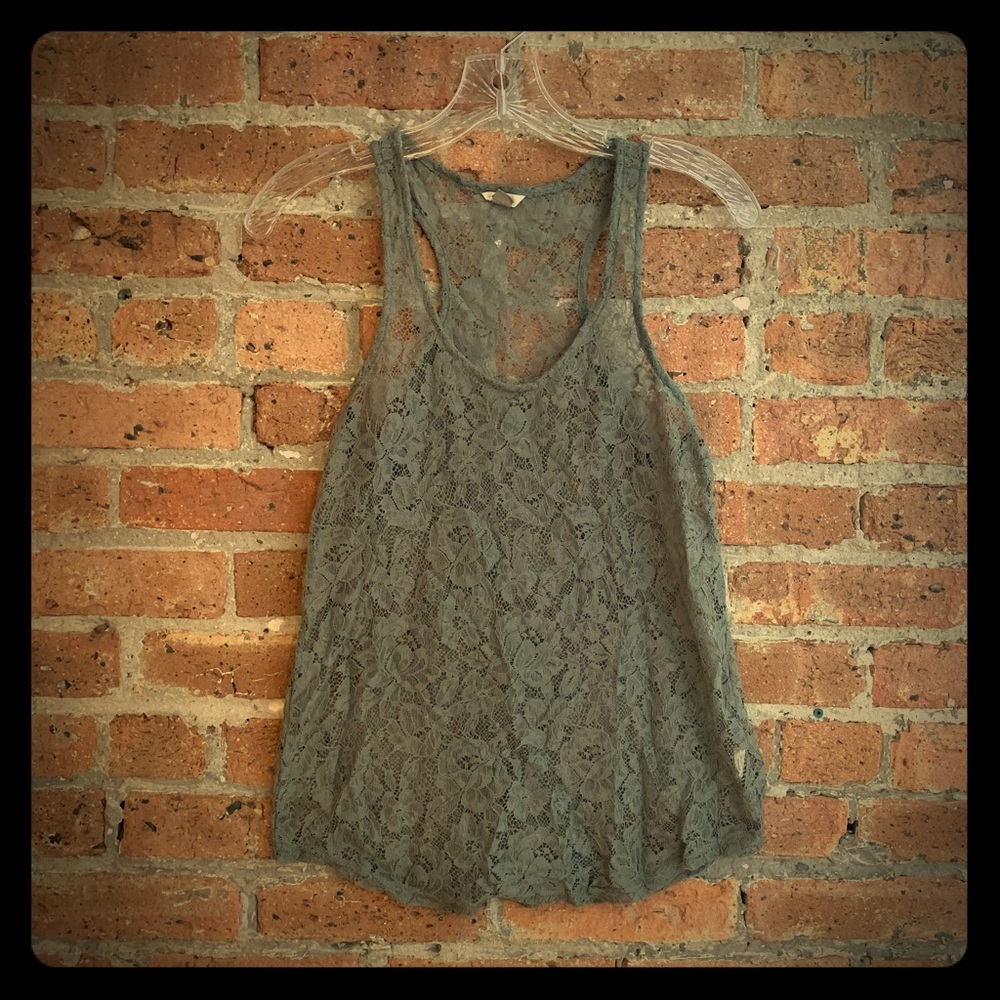 Fossil Gray Lace Racerback Tank